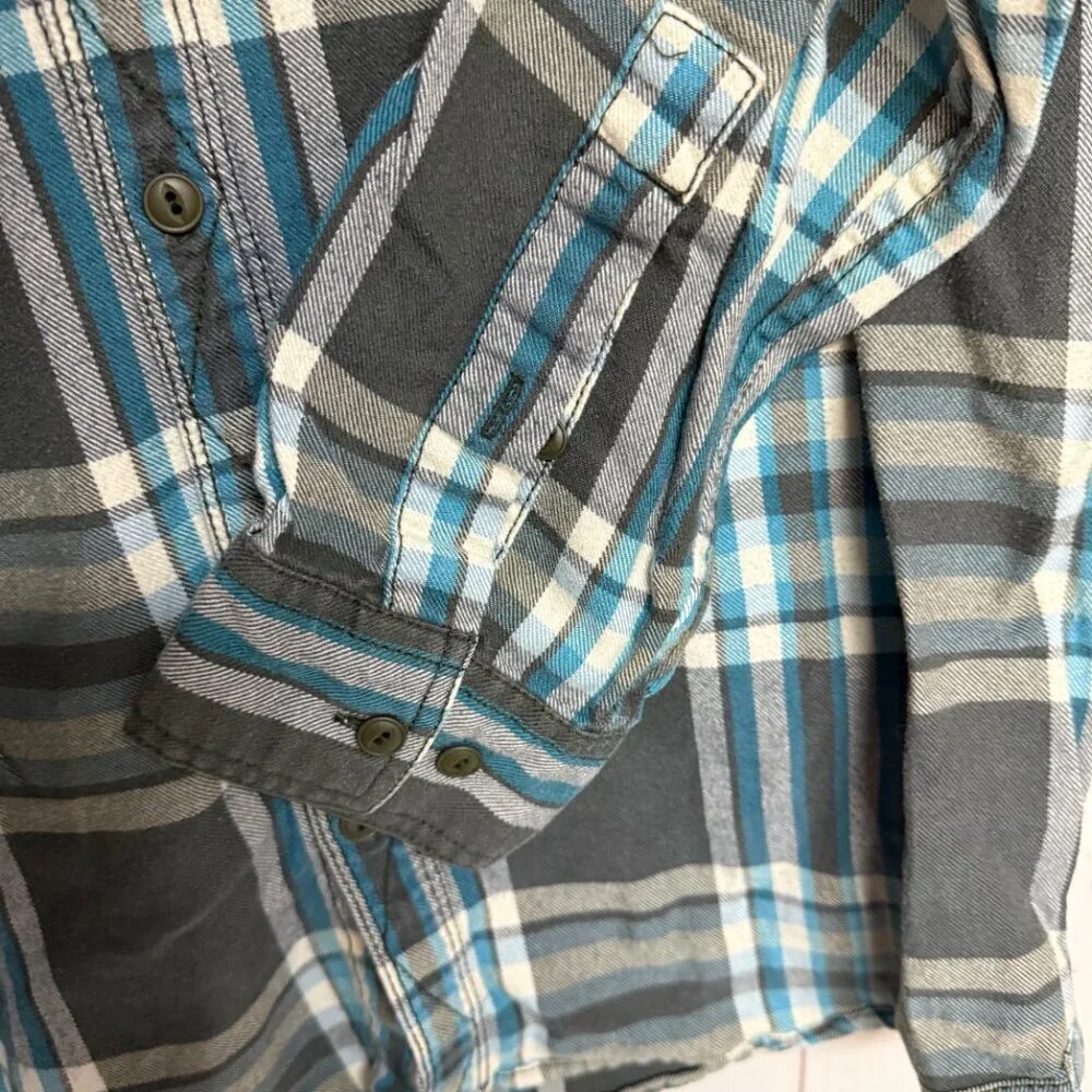 The North Face Men’s M Plaid Button-Down Shirt Gray/Teal‎ EUC